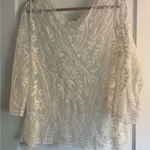 Victorian Boho Sheer Ivory Lace Top Womens Plus 2X